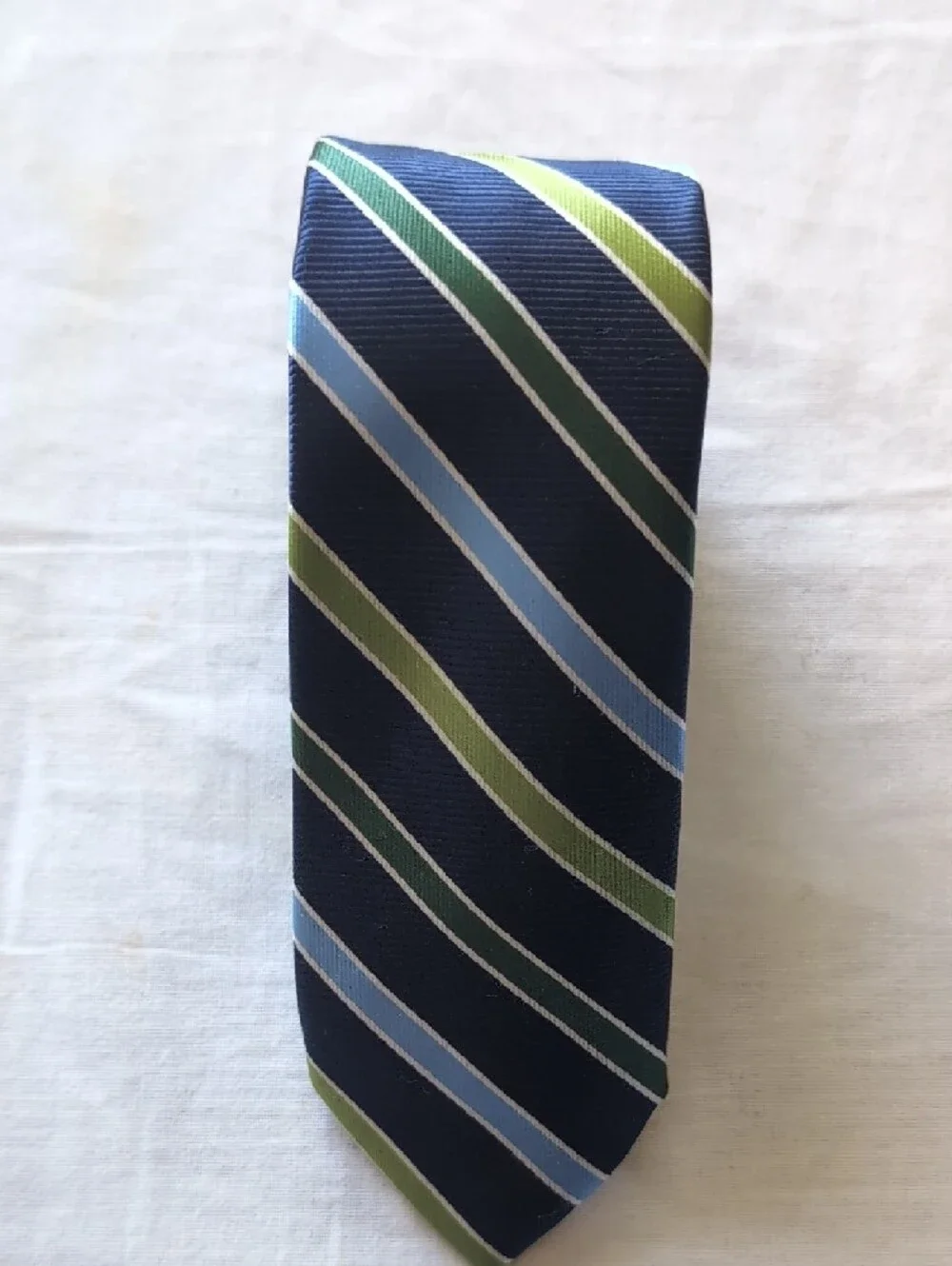Chaps Kids Navy Tie with Light Blue and Olive Green Stripes
